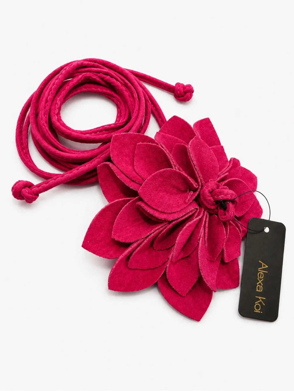 Alexa Koi Petite Fushia Faux Suede Flower Wrap Belt – 86” Adjustable Tie Belt